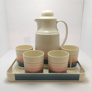 Vintage 1987 Pheonix Thermal Serving Party Set 6-pc Set 4-Cups, Tray & Pitcher